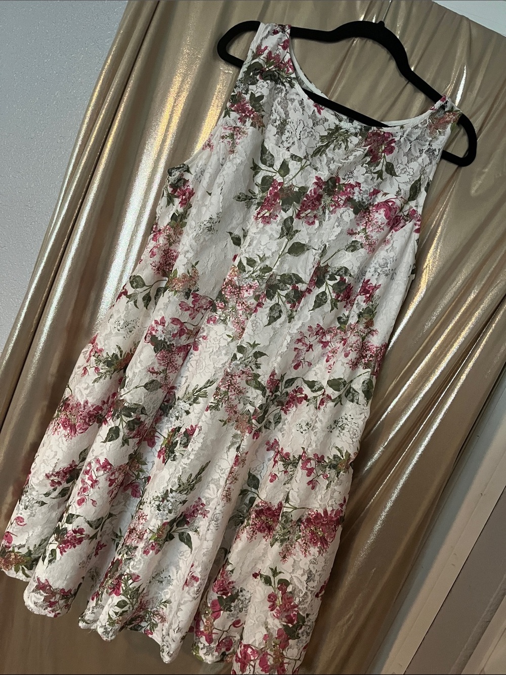 Lane Bryant Floral Lace A-Line Dress - White with Pink & Green
